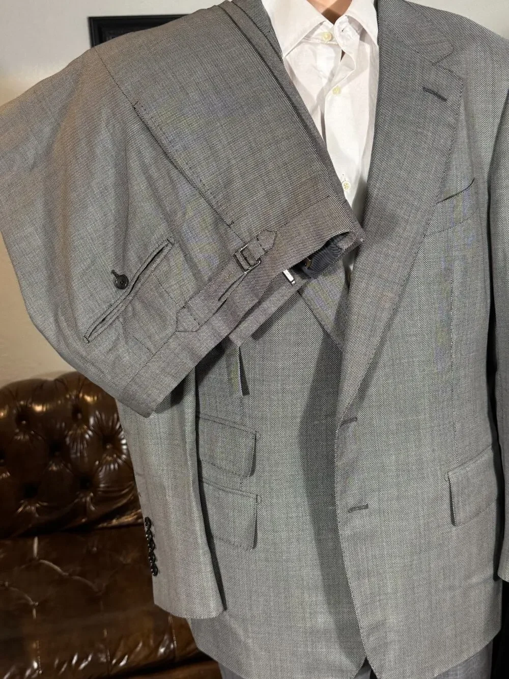 Tom Ford Nailhead Gray Suit 54 44R Shelton 36x31 Trousers Notch Lapel